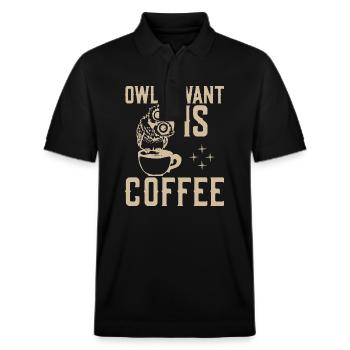 Eule Ich Will Kaffee - Stanley/Stella Unisex Bio-Poloshirt PREPSTER - Schwarz - Vorne - Roxy (174cm) & Andy (188cm)