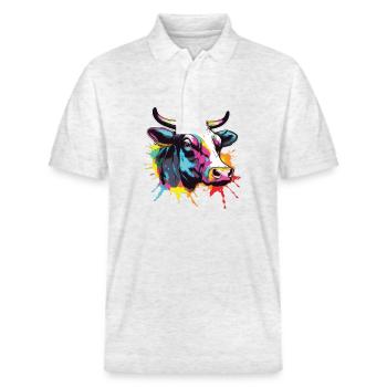 Cow Cows Cow Head Agriculture Farmer - Stanley/Stella Unisex Organic Polo Shirt PREPSTER - heather white - Front - Roxy (174cm) & Andy (188cm)