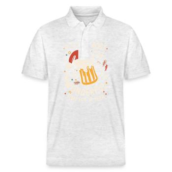 Nikolausmütze Weihnachtsmann- Bierliebhaber Spruch - Stanley/Stella Unisex Bio-Poloshirt PREPSTER - Weiß meliert - Vorne - Roxy (174cm) & Andy (188cm)