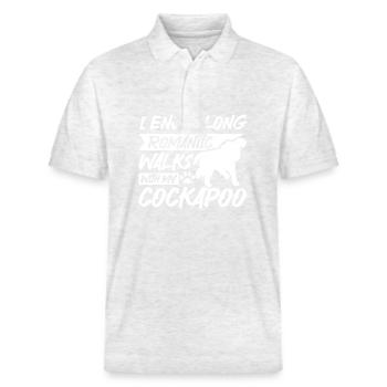 Longues promenades romantiques avec mon cockapoo - Polo PREPSTER bio Stanley/Stella Unisexe - blanc chiné - Devant - Roxy (174cm) & Andy (188cm)