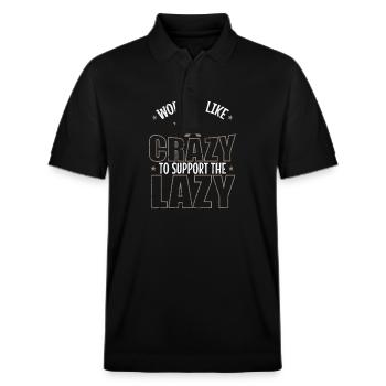 Working like Crazy to support the Lazy Metall - Stanley/Stella Unisex Organic Polo Shirt PREPSTER - black - Front - Roxy (174cm) & Andy (188cm)