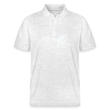 Rorqual bleu comme balançoire devant le croissant de lune - Polo PREPSTER bio Stanley/Stella Unisexe - blanc chiné - Devant - Roxy (174cm) & Andy (188cm)