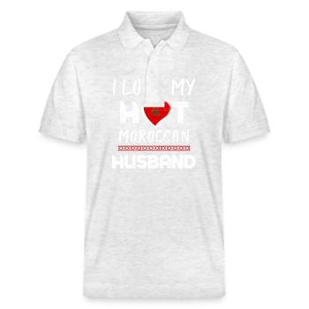Funny Moroccan Husband Proud Wife - Stanley/Stella Unisex Bio-Poloshirt PREPSTER - Weiß meliert - Vorne - Roxy (174cm) & Andy (188cm)