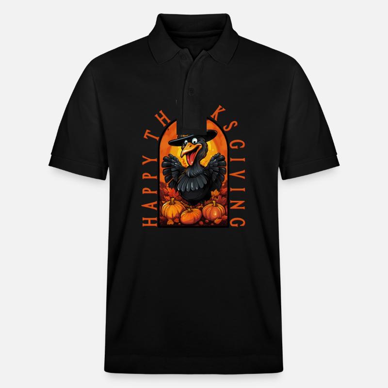 Truthahn Happy Thanksgiving - Stanley/Stella Unisex Bio-Poloshirt PREPSTER - Schwarz