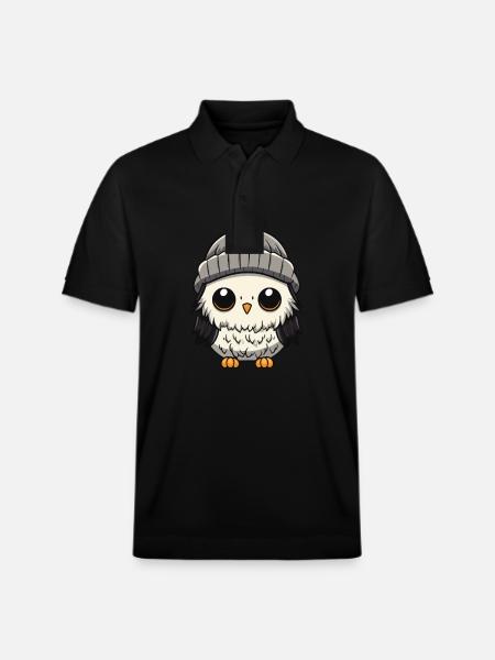 Eule Winter Comic - Stanley/Stella Unisex Bio-Poloshirt PREPSTER - Schwarz