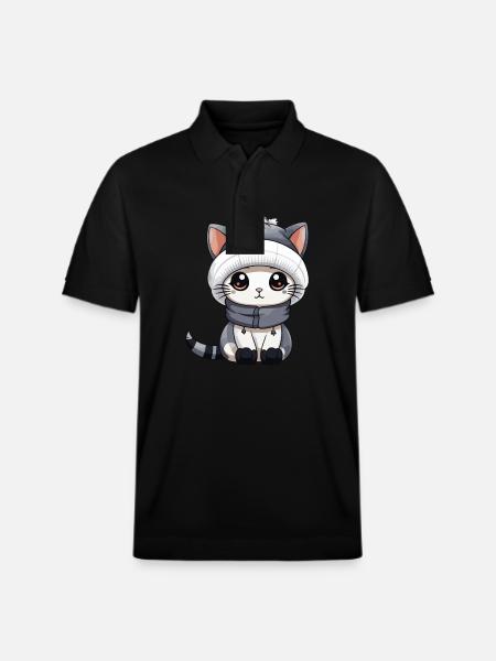 Cat Winter Comic Cute - Stanley/Stella Unisex Organic Polo Shirt PREPSTER - black