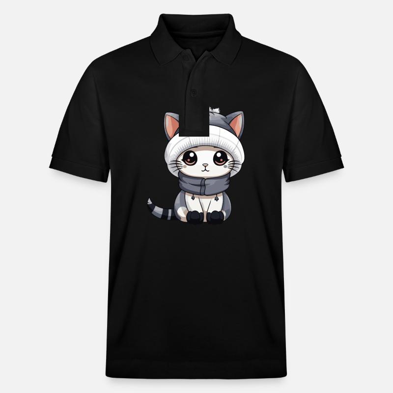 Katze Winter Comic Niedlich - Stanley/Stella Unisex Bio-Poloshirt PREPSTER - Schwarz