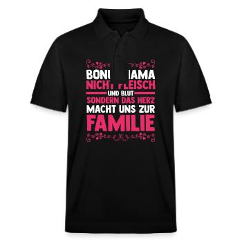 Stiefmutter Stiefmama Bonusmama - Stanley/Stella Unisex Bio-Poloshirt PREPSTER - Schwarz - Vorne - Roxy (174cm) & Andy (188cm)