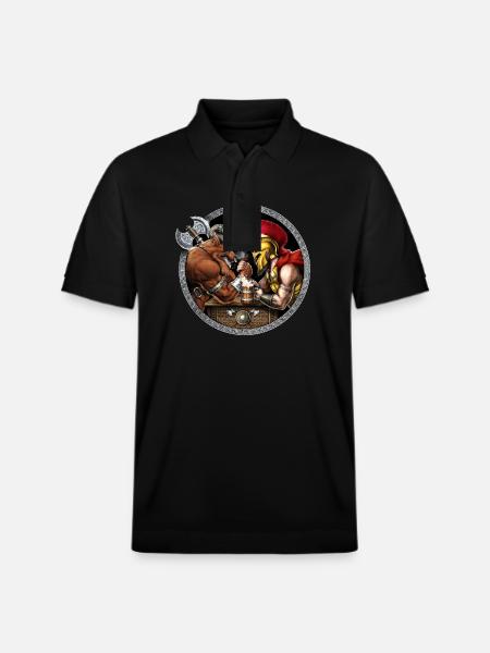 Minotaur vs Spartan Arm Wrestling - Stanley/Stella Unisex Organic Polo Shirt PREPSTER - black