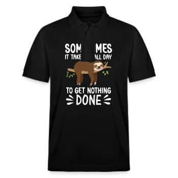 Funny lazy Sloth doing nothing and sleep Faultier - Stanley/Stella Unisex Bio-Poloshirt PREPSTER - Schwarz - Vorne - Roxy (174cm) & Andy (188cm)