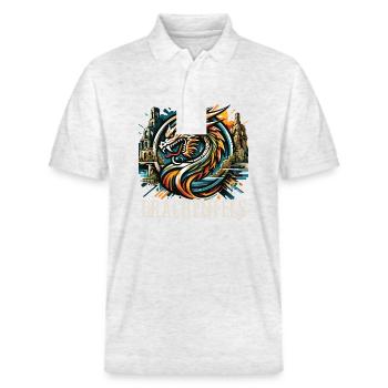 Drache Drachenkopf Logo Ruine Drachenfels - Stanley/Stella Unisex Bio-Poloshirt PREPSTER - Weiß meliert - Vorne - Roxy (174cm) & Andy (188cm)