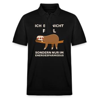 Ich bin nicht Faul ich spare Energie ein Faultier - Stanley/Stella Unisex Bio-Poloshirt PREPSTER - Schwarz - Vorne - Roxy (174cm) & Andy (188cm)