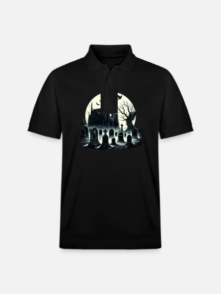Enigmatic Gothic Cemetery: Misty Moonlight - Stanley/Stella Unisex Organic Polo Shirt PREPSTER - black