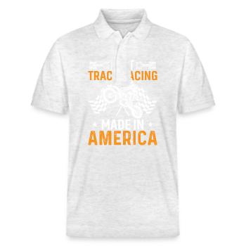 Course sur piste de terre battue Made In America - Polo PREPSTER bio Stanley/Stella Unisexe - blanc chiné - Devant - Roxy (174cm) & Andy (188cm)