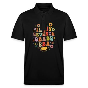In My Seventh Grade Era 7th Grade Groovy Vintage - Stanley/Stella Unisex Organic Polo Shirt PREPSTER - black - Front - Roxy (174cm) & Andy (188cm)