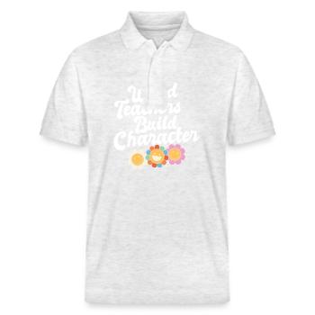 Des enseignants bizarres construisent un personnage à l’école groovy - Polo PREPSTER bio Stanley/Stella Unisexe - blanc chiné - Devant - Roxy (174cm) & Andy (188cm)