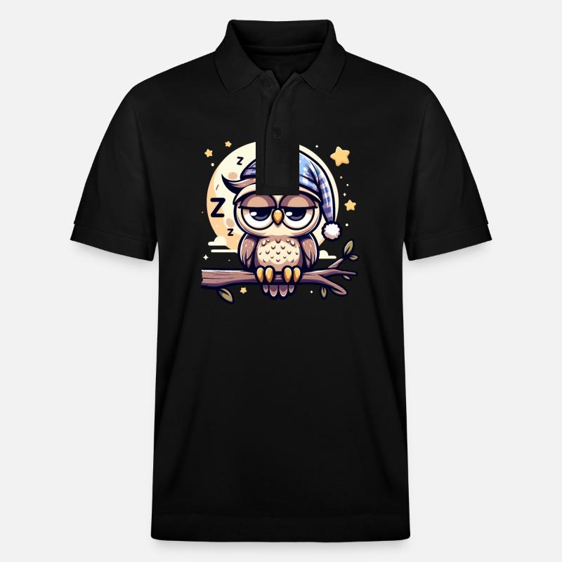 Eule Schlummertrunk Schlafeule Vollmond - Stanley/Stella Unisex Bio-Poloshirt PREPSTER - Schwarz