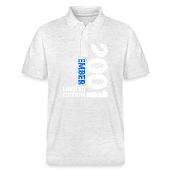 2001 Dezember Limited Edition 22. Geburtstag Deko - Stanley/Stella Unisex Bio-Poloshirt PREPSTER - Weiß meliert - Vorne - Roxy (174cm) & Andy (188cm)