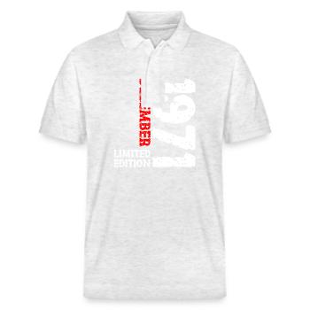1971 Dezember Limited Edition 52. Geburtstag Deko - Stanley/Stella Unisex Bio-Poloshirt PREPSTER - Weiß meliert - Vorne - Roxy (174cm) & Andy (188cm)