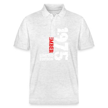 1975 Dezember Limited Edition 48. Geburtstag Deko - Stanley/Stella Unisex Bio-Poloshirt PREPSTER - Weiß meliert - Vorne - Roxy (174cm) & Andy (188cm)