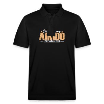 old Man Aikido Badass forever Training - Stanley/Stella Unisex Bio-Poloshirt PREPSTER - Schwarz - Vorne - Roxy (174cm) & Andy (188cm)