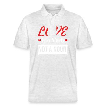 Love Quote Romantic Inspiration - Love Is A Verb - Stanley/Stella Unisex Organic Polo Shirt PREPSTER - heather white - Front - Roxy (174cm) & Andy (188cm)