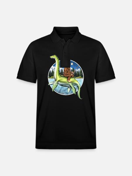 Bigfoot Loch Ness Monster Fishing - Stanley/Stella Unisex Organic Polo Shirt PREPSTER - black