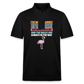 I'm Not Clumsy The Floor Hates Me Foolish Flamingo - Stanley/Stella Unisex Organic Polo Shirt PREPSTER - black - Front - Roxy (174cm) & Andy (188cm)