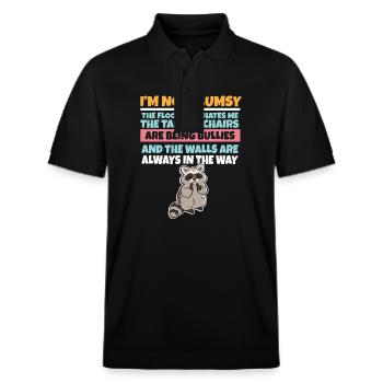I'm Not Clumsy The Floor Hates Me Foolish Raccoon - Stanley/Stella Unisex Organic Polo Shirt PREPSTER - black - Front - Roxy (174cm) & Andy (188cm)