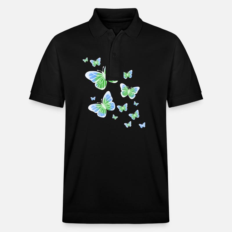Schmetterling Schmetterling bunt Kinder Tier - Stanley/Stella Unisex Bio-Poloshirt PREPSTER - Schwarz