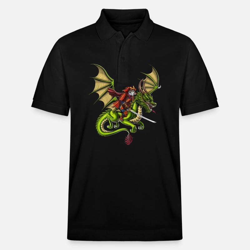 Giapponese Samurai Gatto Cavalca Drago - Polo ecologica unisex PREPSTER di Stanley/Stella - nero