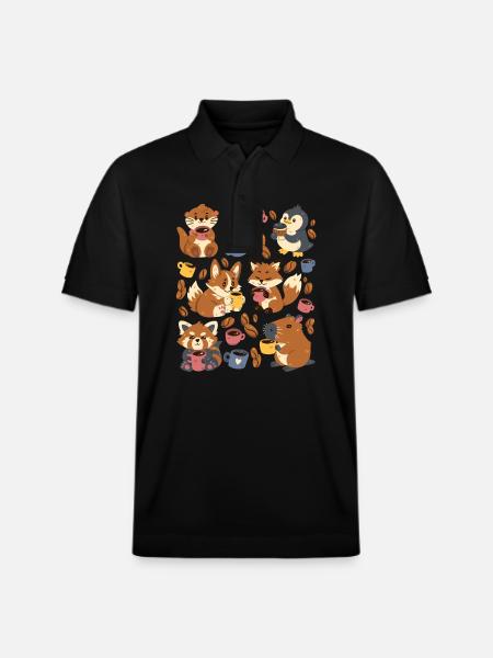 Kaffe: Capybara, Ræv, Corgi, Odder, Pingvin - Stanley/Stella PREPSTER økologisk unisex poloshirt - sort