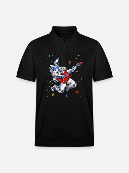 Space Astronaut Playing Guitar - Stanley/Stella Unisex Organic Polo Shirt PREPSTER - black