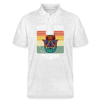 Yoga Namaste Hamsa Eye Hand Fluchschutz - Stanley/Stella Unisex Bio-Poloshirt PREPSTER - Weiß meliert - Vorne - Roxy (174cm) & Andy (188cm)