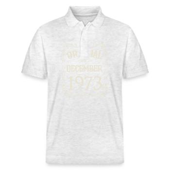 Vintage - Original since December 1973 Birthday - Stanley/Stella Unisex Organic Polo Shirt PREPSTER - heather white - Front - Roxy (174cm) & Andy (188cm)