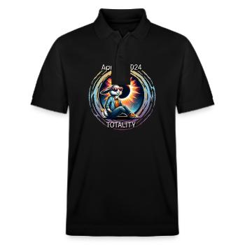Cool Rabbit Solar April 8, 2024 Eclipse Totality - Stanley/Stella Unisex Bio-Poloshirt PREPSTER - Schwarz - Vorne - Roxy (174cm) & Andy (188cm)