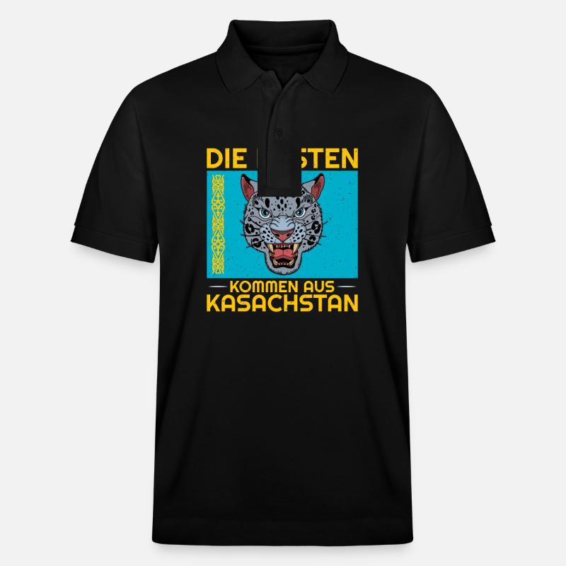 Kasachstan Herkunft Flagge Schneeleopard - Stanley/Stella Unisex Bio-Poloshirt PREPSTER - Schwarz