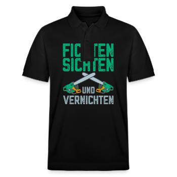 Fichten sichten und vernichten lustige Holzfäller - Stanley/Stella Unisex Bio-Poloshirt PREPSTER - Schwarz - Vorne - Roxy (174cm) & Andy (188cm)