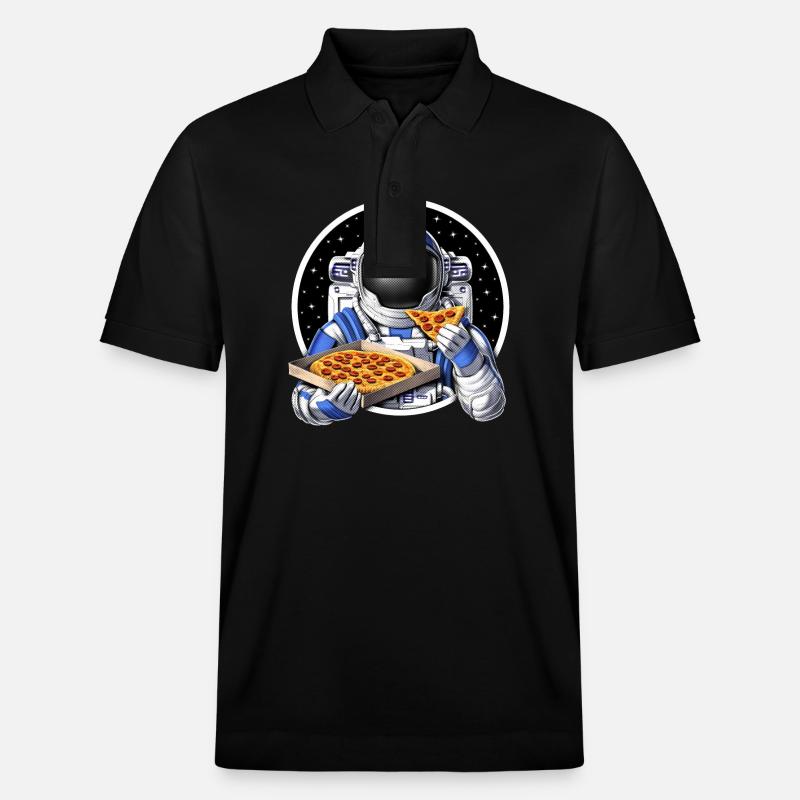 Weltraumastronaut isst Pizza - Stanley/Stella Unisex Bio-Poloshirt PREPSTER - Schwarz