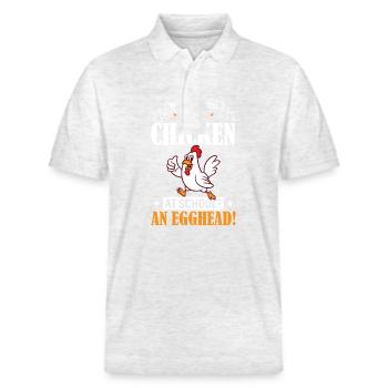 Wie nennt man ein Huhn in der Schule? Ein Eierkopf! - Stanley/Stella Unisex Bio-Poloshirt PREPSTER - Weiß meliert - Vorne - Roxy (174cm) & Andy (188cm)