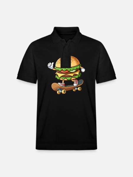 Hamburger on skateboard funny - Stanley/Stella Unisex Organic Polo Shirt PREPSTER - black
