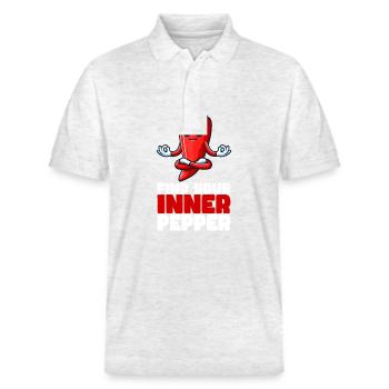 Finde Dein Inneres Peperoni - Stanley/Stella Unisex Bio-Poloshirt PREPSTER - Weiß meliert - Vorne - Roxy (174cm) & Andy (188cm)