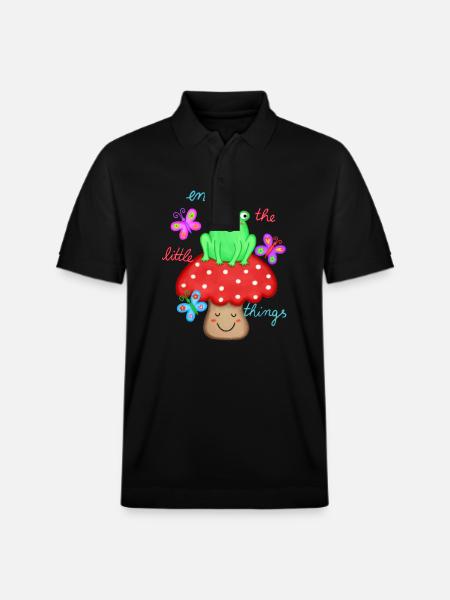 schöner Spruch Freude Glück Frosch auf Fliegenpilz - Stanley/Stella Unisex Bio-Poloshirt PREPSTER - Schwarz