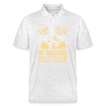 Camping ist die Art und Weise, wie die Natur Sie schätzen lernt I - Stanley/Stella Unisex Bio-Poloshirt PREPSTER - Weiß meliert - Vorne - Roxy (174cm) & Andy (188cm)