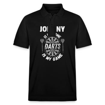 Personalisiertes Dartshirt mit Namen Johnny, Dart-Fan - Stanley/Stella Unisex Bio-Poloshirt PREPSTER - Schwarz - Vorne - Roxy (174cm) & Andy (188cm)