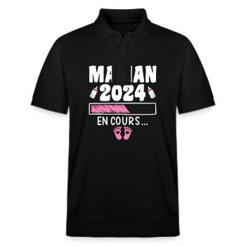 Werdende Mutter 2024 Fortlaufend Schwangere Mutter - Stanley/Stella Unisex Bio-Poloshirt PREPSTER - Schwarz - Vorne - Roxy (174cm) & Andy (188cm)