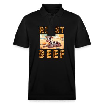 Roast Beef Kuh Urlaub Strand Sonnenbad Roastbeef - Stanley/Stella Unisex Bio-Poloshirt PREPSTER - Schwarz - Vorne - Roxy (174cm) & Andy (188cm)