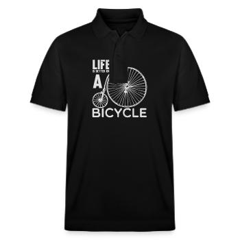 Fahrrad LIFE is BETTER on a BICYCLE lustige - Stanley/Stella Unisex Bio-Poloshirt PREPSTER - Schwarz - Vorne - Roxy (174cm) & Andy (188cm)
