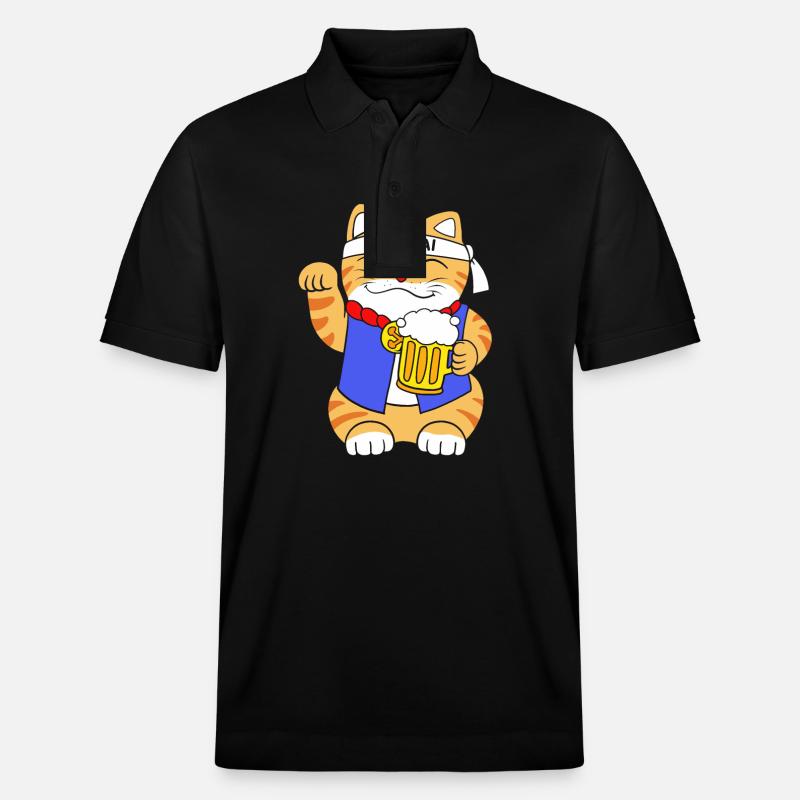 Maneki Neko Japan Glücksbringer - Stanley/Stella Unisex Bio-Poloshirt PREPSTER - Schwarz