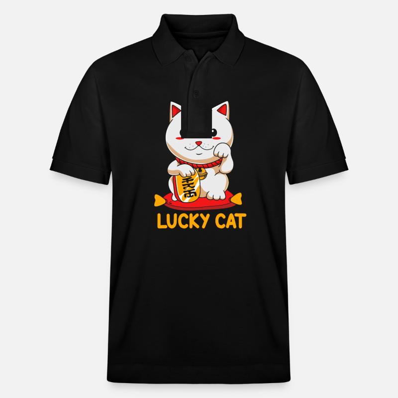 Maneki Neko Japan Glücksbringer - Stanley/Stella Unisex Bio-Poloshirt PREPSTER - Schwarz